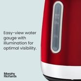 Morphy Richards Equip Kettle 1.7L – 3000W Rapid Boil, Removable Limescale Filter, Easy View Water Gauge, Stainless Steel, Red
